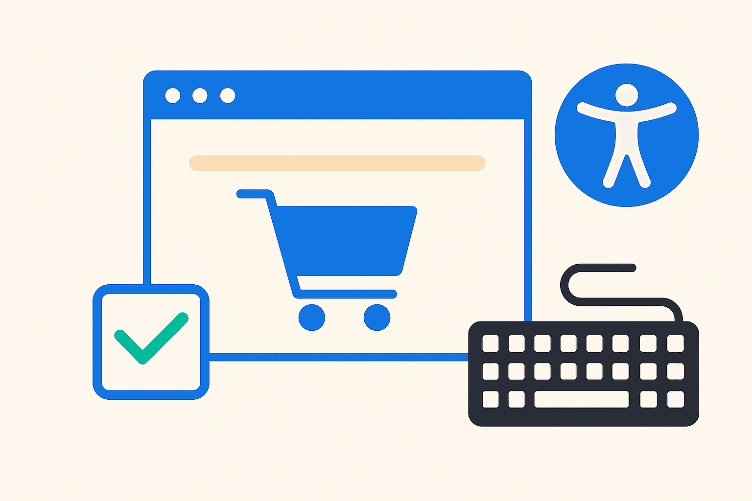 Blogiartikkelin kansikuva, jossa on verkkokauppaan ja saavutettavuuteen liittyvää kuvitusta.