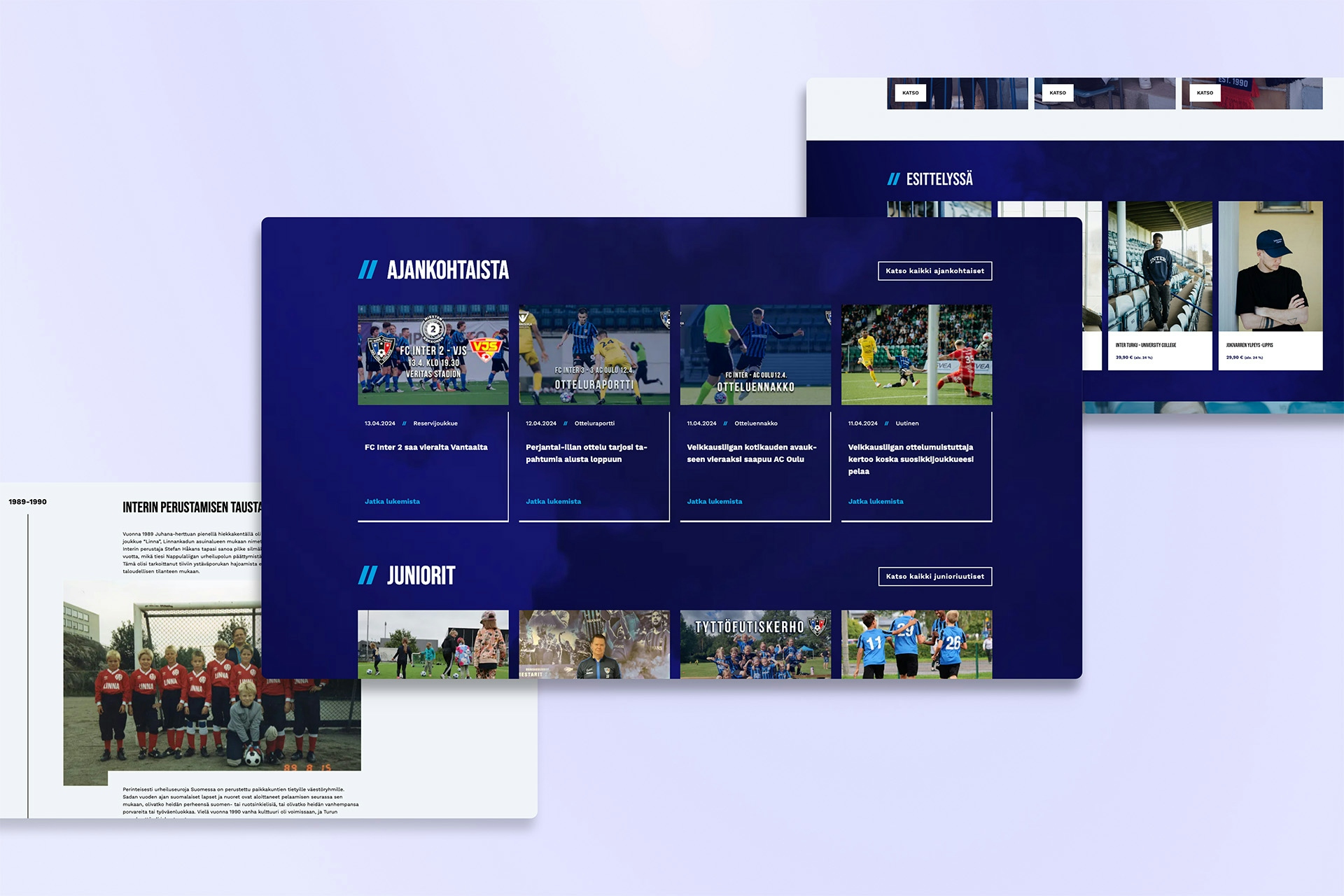 Kuvia FC Interin uudesta verkkosivustosta